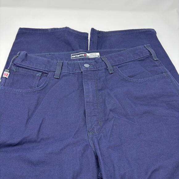 Carhartt FR 34x32 Navy Blue Carpenter CAT2 Loose Fit Denim Jeans - Picture 2 of 7